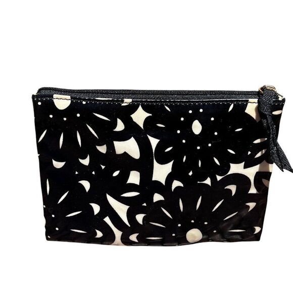 Kate Spade Black and Ivory Daisy Print Small Vinyl Zipper Pouch - Picture 2 of 4